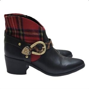 Betsey Johnson Plaid Boots with Harness Detail